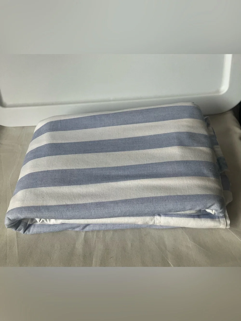 Ralph Lauren Vintage Supima Cotton Blue White Stripe Queen Flat Sheet Excellent